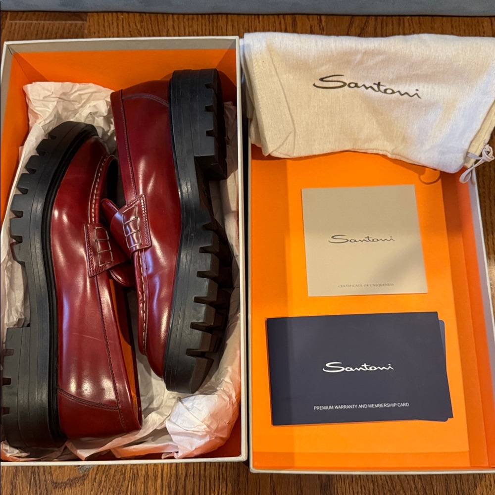 Santoni Woman’s Red Penny Loafers - Picture 17 of 17